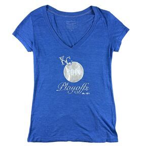 Kansas City Royals Shirt Women’s Medium Blue Playoffs 2014 Short Sleeve Top MLB